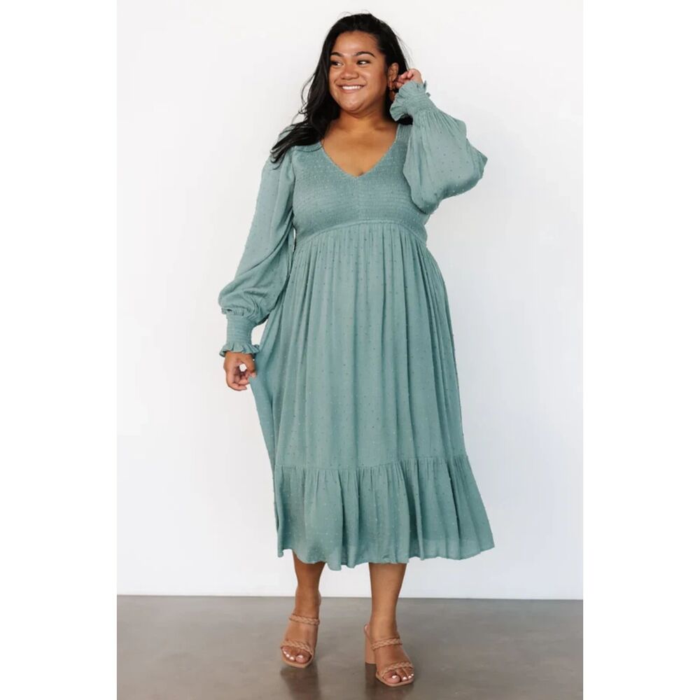 Baltic Born Lainey Midi Dress Sage Green Swiss Dot Smocked XL Modest Mission